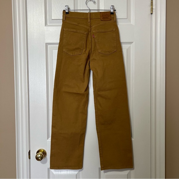 Levi's Ribcage High-Waist Straight Leg Ankle Denim Jeans Mustard Brown - W25 L27 - Picture 7 of 16